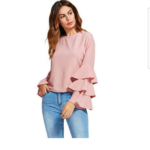 S. the Widow Tops - VIOLET Blush Pink Ruffle Sleeve Blouse
